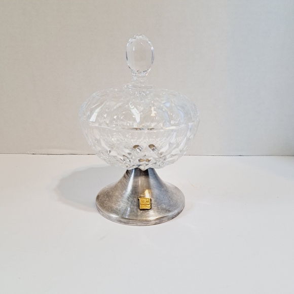 Vintage Made In USA Wallace Silver Pedestal Crystal Candy Trinket Dish‎ - Picture 1 of 5